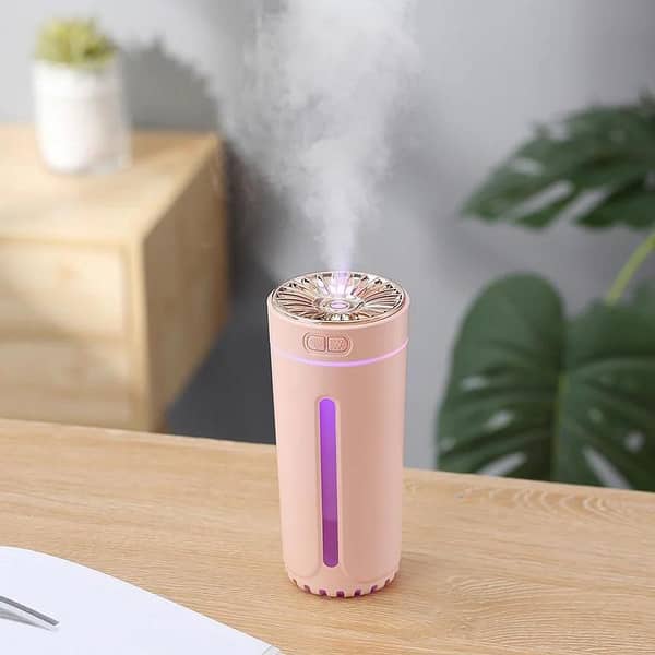 Wireless Air Humidifier with Colorful LED Lights – 800mAh Rechargeable Cool Mist Maker for Car, Office & Home (Pink)
