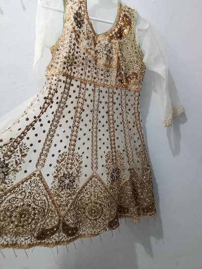 *White Golden Bridal Net Frock with Ferozi Inner - Large Size*