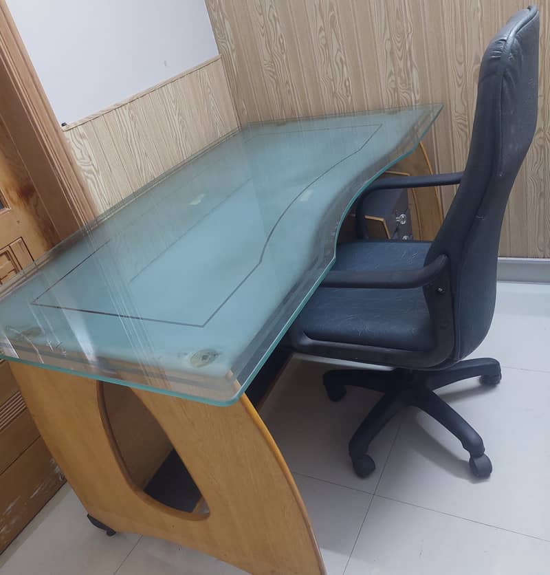 Glass Office Table With Revolving Chair - Office Tables - 1120716441