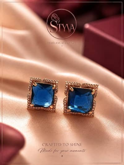 Elegant Blue Stone Golden Stud Earrings | STYVA