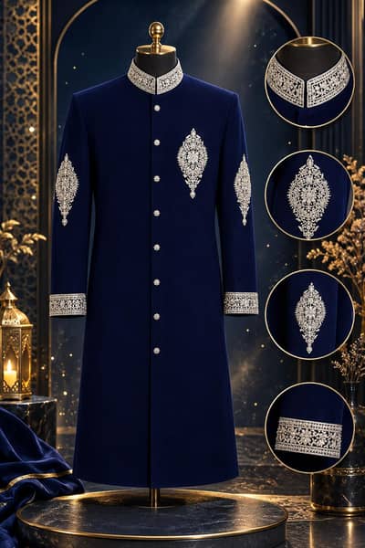 premium navy blue sherwani for men 40% off