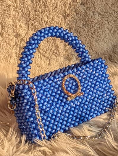 Handmade Blue Beaded Bag – Elegant Luxury Design