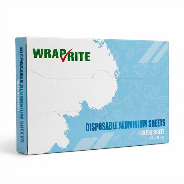 Wrap Right Disposable Aluminium Foil Sheets Precut 100 Sheets 9x10 Inches – Food Grade Silver Foil Wrap for Kitchen, BBQ, Catering & Food Packing