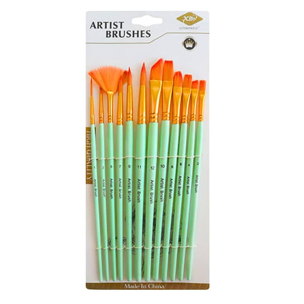 XBW Xinbowen 12-Piece Artist Paint Brush Set (Nylon Hair) for Acrylic, Oil, Watercolor