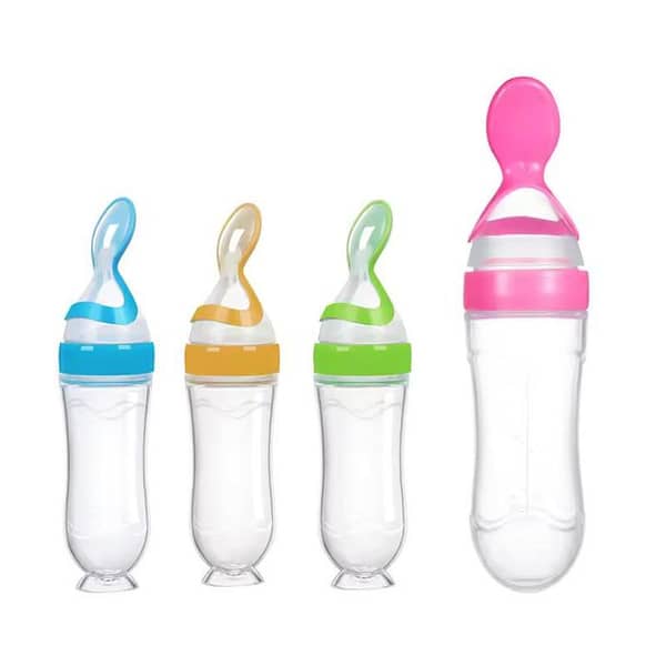 Silicone Baby Spoon Feeder Bottle by Traderz Global - BPA-Free, 4 Months+, 90–120ml, 2-in-1 Bottle and Spoon
