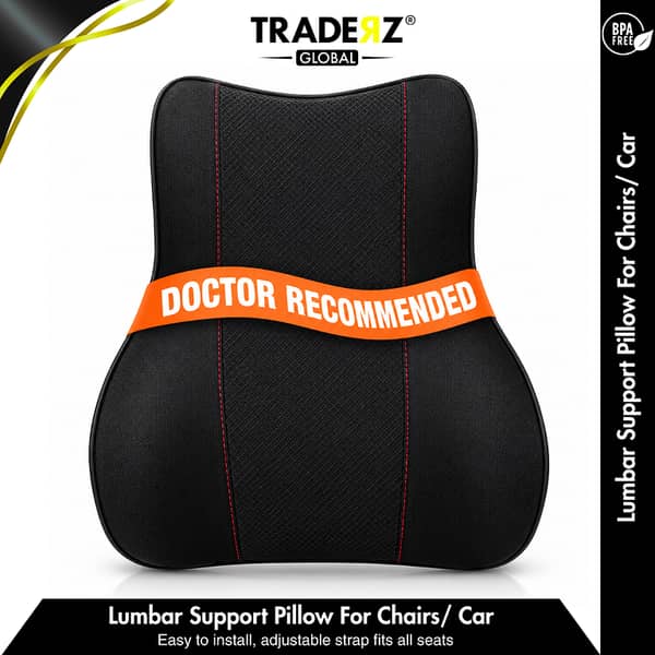 Villsure Lumbar Support Pillow for Car Seat | Premium Memory Foam Back Cushion for Driving and Office
