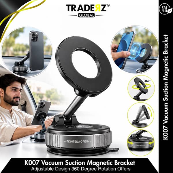 Original K007 Vacuum Suction Magnetic Bracket – 360° Adjustable Magnetic Phone Holder | Strong Suction Cup | Universal Car & Desk Mount | Traderz Global