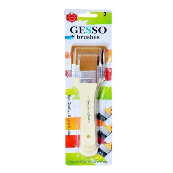 Pack of 3 Gesso Paint Brush Set for Canvas, Oil, Acrylic, Gouache, Watercolor, and Poster Color