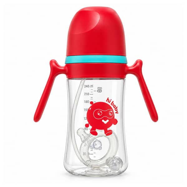 Hi Baby PPSU 2-in-1 Feeding Bottle with Wide Neck, 2-in-1 Nipple Cap and Straw Cup, Anti-Colic, Handle