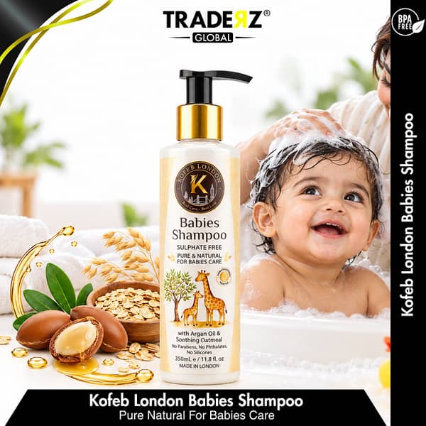 Kofeb London Babies Shampoo 350ml – Sulphate-Free, Pure & Natural with Argan Oil & Soothing Oatmeal | No Parabens No Silicones | Dermatologically Tested Baby Shampoo Pakistan - Traderz Global