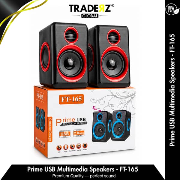 FT-165 Computer Speakers with Subwoofer & Heavy Bass | USB Powered 3.5mm Wired Multimedia Speaker with Volume Control | High-Quality PC & Laptop Sound System - Traderz Global