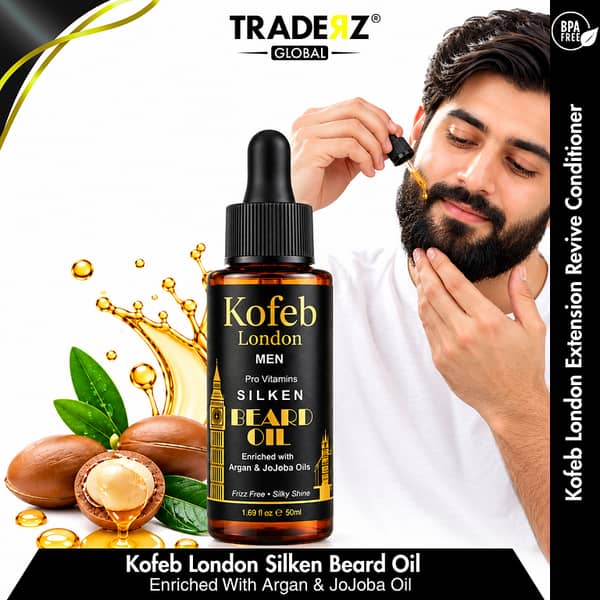 Kofeb London Men Silken Beard Oil 50ml with Argan & Jojoba – Frizz-Free, Silky Shine, Soft Beard Growth
