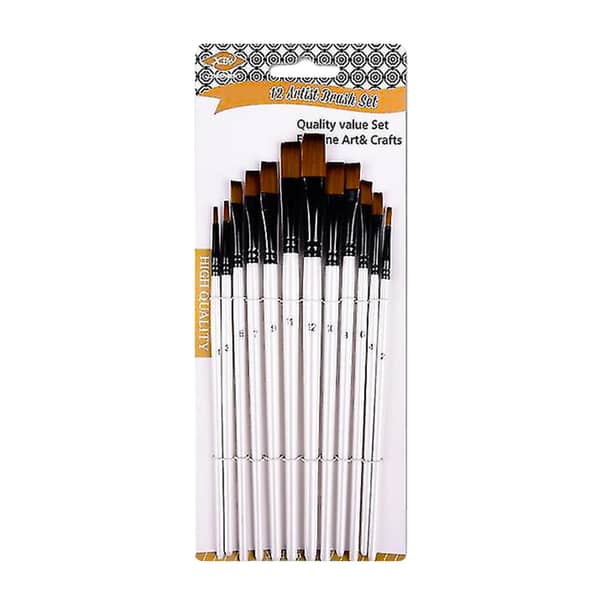 Paint Brushes Professional Quality Flat Tip, Round Tip, Angular Tip, and Fan Brushes – Brown Handle Set