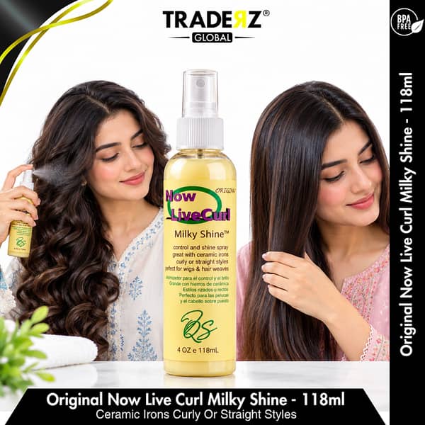 Now LiveCurl Milky Shine Spray 118ml – Control and Shine for Wigs, Weaves, Hair Patches, and Extensions
