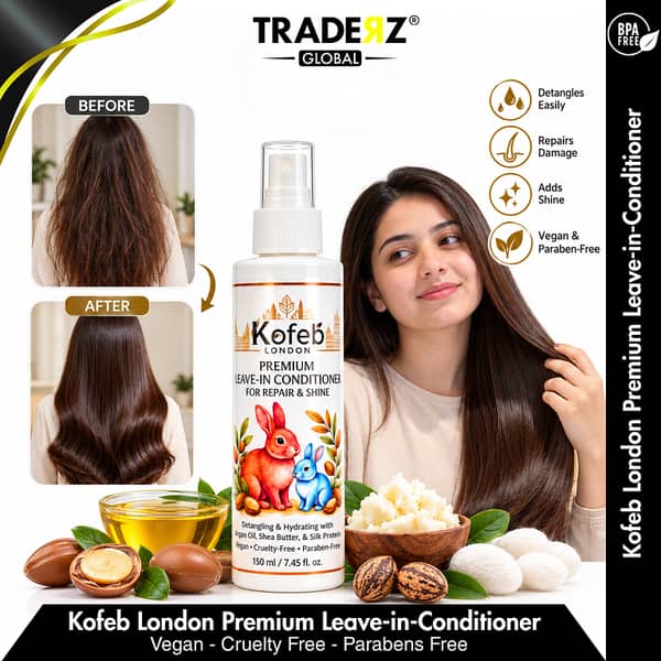 Kofeb London Premium Leave-in Conditioner Spray 150ml – Repair & Shine with Argan Oil, Shea Butter & Silk Proteins
