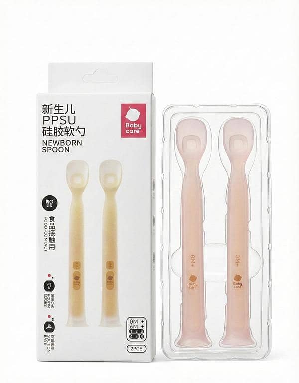 Baby Care Pack Of 2 Imported Baby Silicone Feeding Spoon, Baby Accessories, Spoon For Babies, Silicone Spoon For Babies, New Born BPA Free Silicone Eating Spoon Baby Spoon Super Soft Infants Silicone Spoon