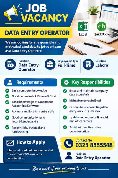 Data entry operator male, female