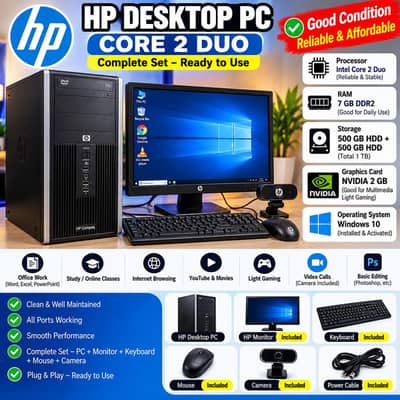 HP Core 2 Duo Desktop . . Full Computer Setup  Like Brand New