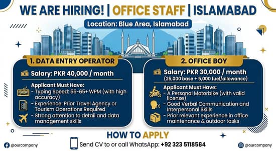 WE ARE HIRING — OFFICE STAFF