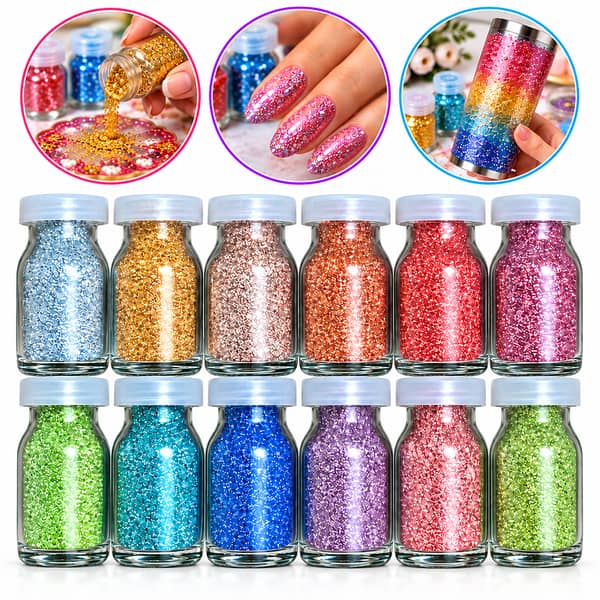 Glitter Powder Bottles Set - 12 Colors, 10ml Each, BPA Free