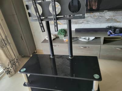 Heavy-Duty Glass TV Trolley Stand with Integrated Wall Mount Brackets