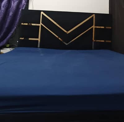 king size velvet embossed luxury bed with two side tables as new
