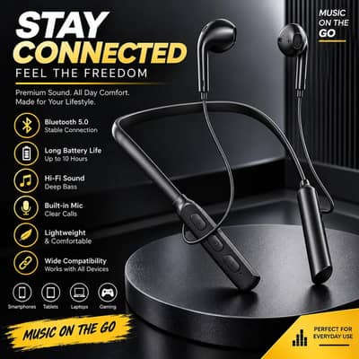 • Bluetooth Neckband Headphones - Up to 10 Hours Battery