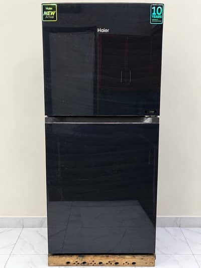 Haier E-Star HRF-398EPBW Double-Door Fridge – Black Glass – 368L