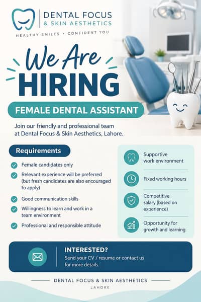 Female dental assistant/receptionist required
