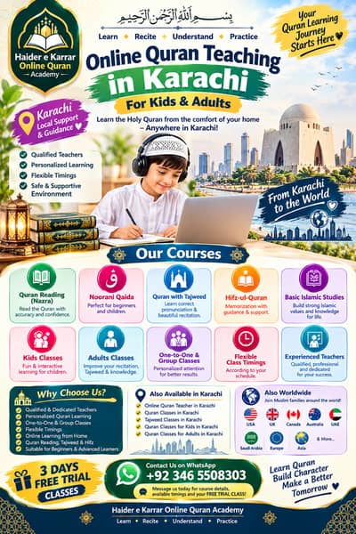 Online Quran Teaching in Karachi & Worldwide | Kids & Adults | Free T