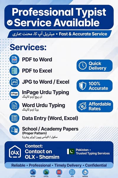 Typing Work - MS Word, Inpage, Excel