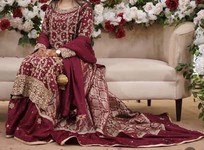 Luxury Maroon Bridal Lehenga – Gold Zari Embroidery