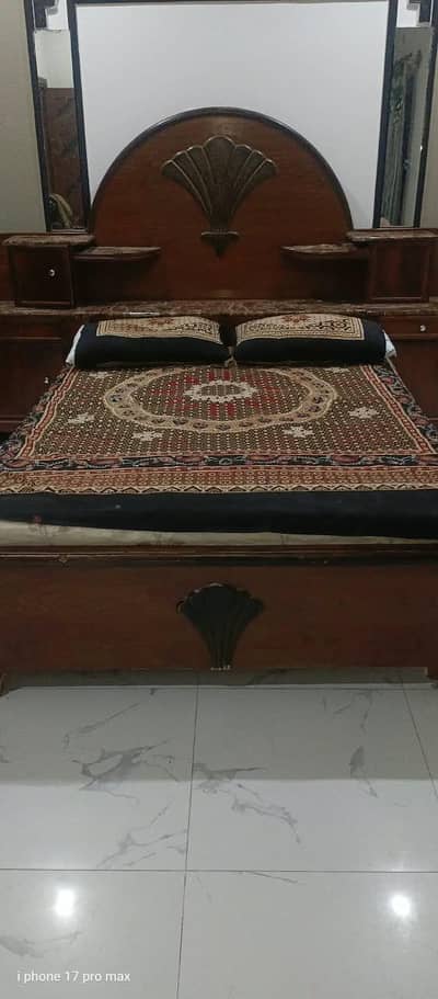 bed with side table & full back
