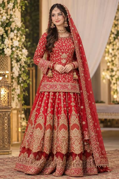 red bridal lehenga