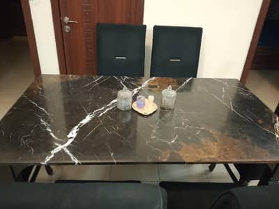 Luxury 6 Seater Dining Table With Marblel Top, Velvet Chairs.