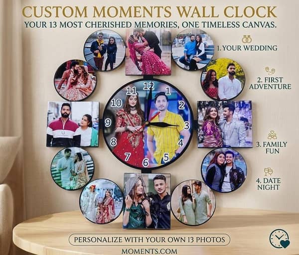 Custom Photo Collage Wall Clock – 13 Picture Personalized Gift for Couples, Weddings, Anniversaries & Housewarming