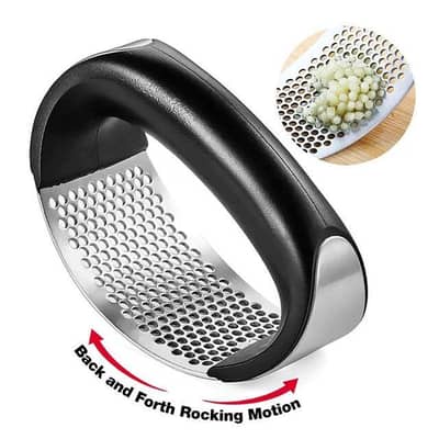 stainless steel garlic press which holding handle