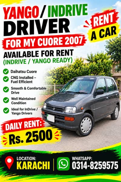 Daihatsu Cuore 2007 available for rent in Karachi.
