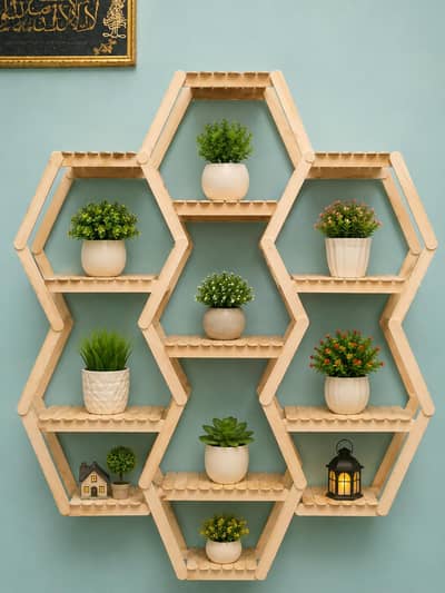 Handmade Wooden Honeycomb Wall Shelf – Stylish Home Decor