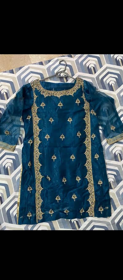 Beautiful Teal Blue Formal Suit with Heavy Golden Embroidery