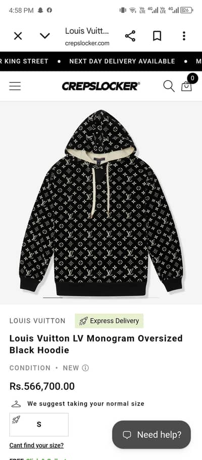 LV hoodie M size 2 time use original