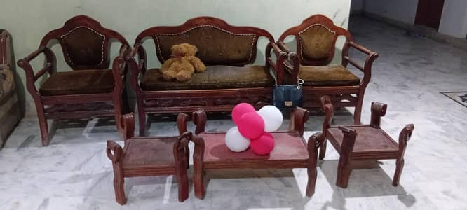 taali wood 4 seaters sofa set with 3 tables. . .