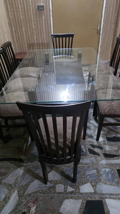 Dining Table Glass Top 6ft x 4 ft, 8 seater