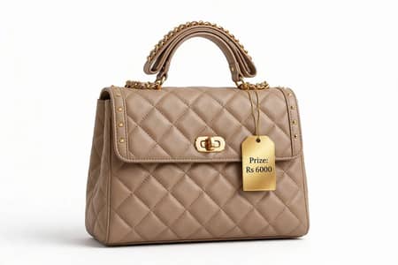 Elegant Beige Quilted Leather Shoulder Bag / Handbag for Women