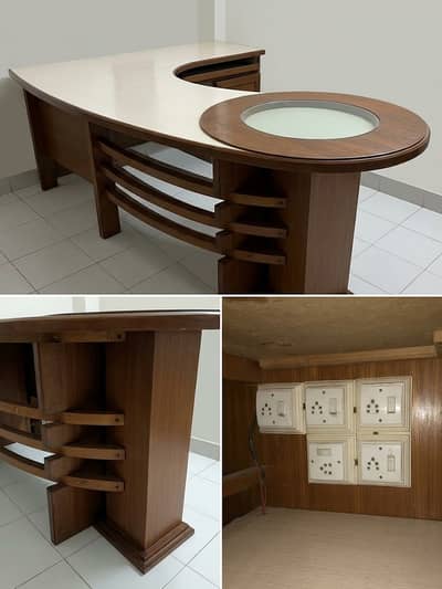 Large L-Shaped Office / Study Table with Power Sockets & Cabinets