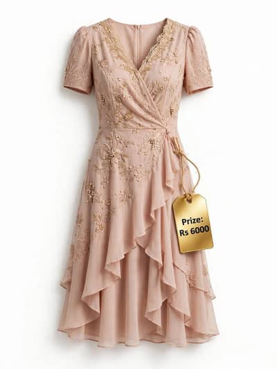 Elegant Blush Pink Embroidered Midi Dress - Brand New