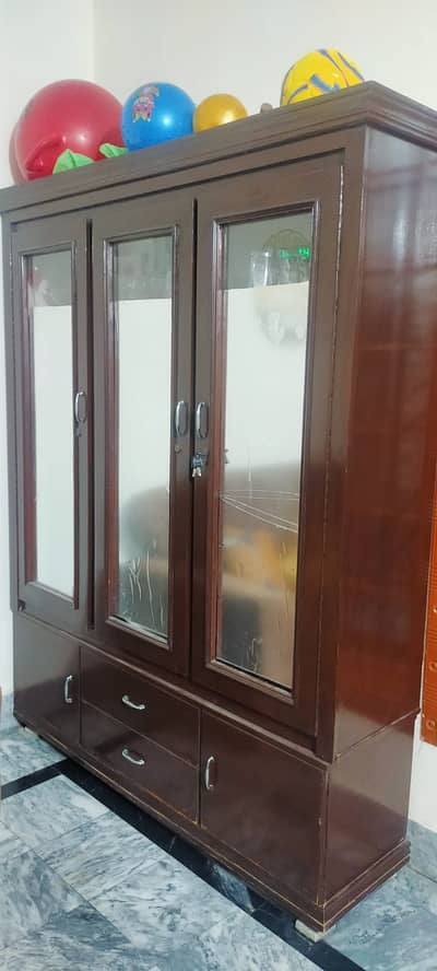 Classic Dark Walnut Wooden Showcase with Glass Doors