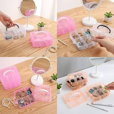 Stackable Jewelry Box with Clear Compartments – White Plastic