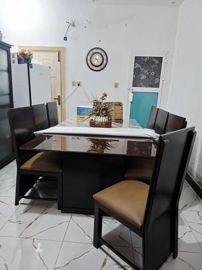 8 chairs Glass Dining Table