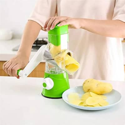 Manual Rotary Vegetable Grater & Slicer with Interchangeable Blades